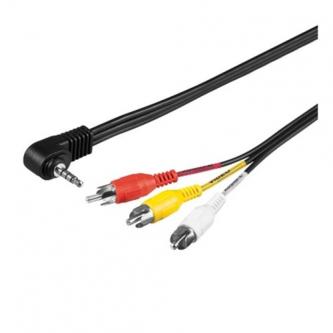 Audio/Video kabel Jack (3.5mm) samec - 3x CINCH samec, 1.5m, 4-pólovy jack 90°, černý