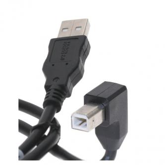 USB kabel (2.0), USB A samec - USB B samec, 2m, lomený 90°, černý