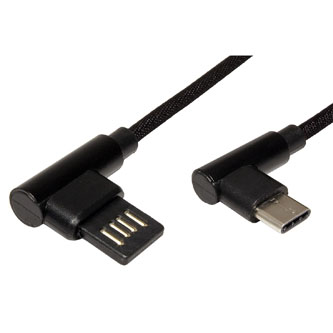 USB kabel (2.0), USB A samec - USB C samec, 3m, kulatý, černý, plastic bag, lomené konektory 90°