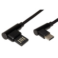 USB kabel (2.0), USB A samec - USB C samec, 3m, kulat, ern, plastic bag, lomen konektory 90°