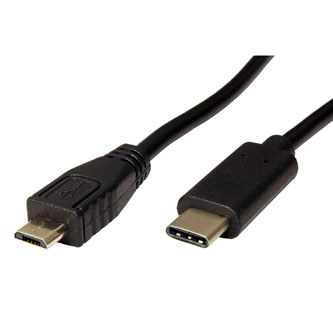 USB kabel (2.0), USB C samec - microUSB samec, 0.2m, kulatý, černý, plastic bag