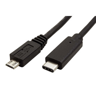 USB kabel (2.0), USB C samec - microUSB samec, 1m, kulatý, černý, plastic bag