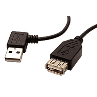 USB prodlužka (2.0), USB A samec - USB A samice, 0.3m, lomený 90° (VLEVO), černý
