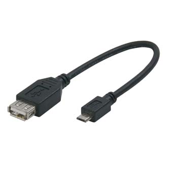 USB kabel (2.0), microUSB samec - USB A samice, 0.2m, OTG, černý