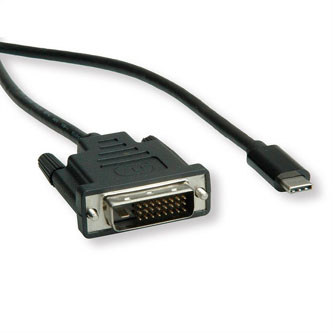 USB/Video kabel, DP Alt Mode, USB C samec - DVI (24+1) samec, 2 m, kulatý, černý, plastic bag