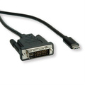 USB/Video kabel, DP Alt Mode, USB C samec - DVI (24+1) samec, 2 m, kulat, ern, plastic bag