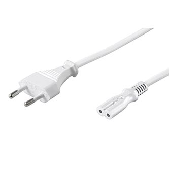 Síťový kabel 230V napájecí, CEE7/16 (eurozástrčka) - C7, 1.5m, VDE approved, bílý, 2-pinová koncovka