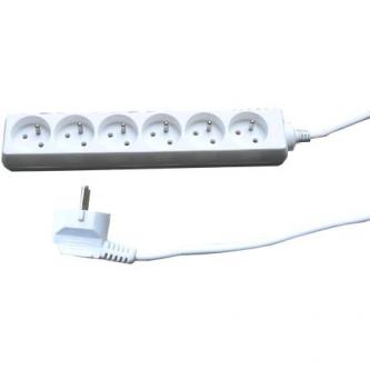 Síťový kabel 230V prodlužovací, CEE7 (vidlice) - zásuvka 6x, 5m, VDE approved, bílý