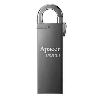 Apacer USB flash disk, USB 3.0, 64GB, AH15A, stříbrný, AP64GAH15AA-1, USB A, s karabinkou
