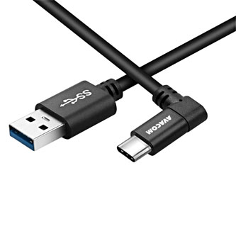 Avacom USB kabel (3.1), USB A samec - USB C samec, 1.1m, kulatý, černý, konektor v úhlu 90°