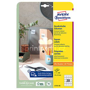 Avery Zweckform etikety 45mm x 45mm, A4, bl, 20 etiket, pro umstn QR kd, baleno po 25 ks, L7121-25, pro laserov a inkousto