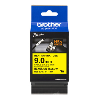 Brother originální páska do tiskárny štítků, Brother, HSE-621E, černý tisk/žlutý podklad, 1.5m, 9mm