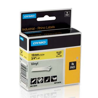 Dymo originální páska do tiskárny štítků, Dymo, 18433, S0718470, černý tisk/žlutý podklad, 5.5m, 19mm, RHINO vinylová profi D1