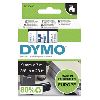 Dymo originální páska do tiskárny štítků, Dymo, 40914, S0720690, modrý tisk/bílý podklad, 7m, 9mm, D1