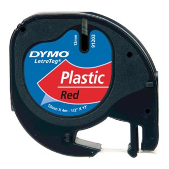 Dymo originální páska do tiskárny štítků, Dymo, 91203, S0721630, černý tisk/červený podklad, 4m, 12mm, LetraTag plastová páska
