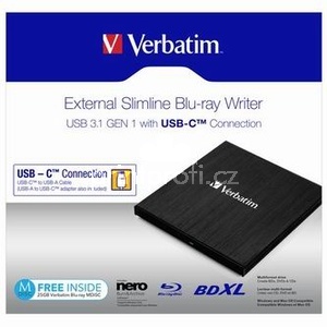 Verbatim extern Blu-Ray mechanika, 43889, USB 3.1, USB-C, ZDARMA 25GB MDISC