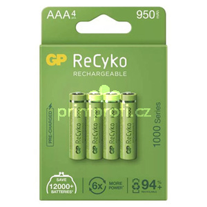 Nabjec baterie, AAA (HR03), 1.2V, 950 mAh, GP, paprov krabika, 4-pack, ReCyko