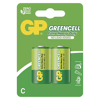 Baterie zinkochloridová, malý monočlánek, C, 1.5V, GP, blistr, 2-pack, Greencell