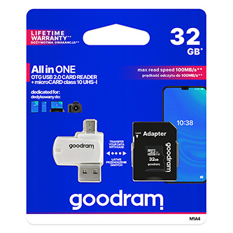 Goodram paměťová karta Micro Secure Digital Card All-In-ON, 32GB, multipack, M1A4-0320R12, UHS-I U1 (Class 10), multipack se čtečk