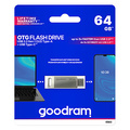 Goodram USB flash disk, USB 3.0, 64GB, ODA3, stbrn, ODA3-0640S0R11, USB A / USB C, s otonou krytkou
