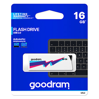 Goodram USB flash disk, USB 2.0, 16GB, UCL2, bílý, UCL2-0160W0R11, USB A, vysouvací konektor