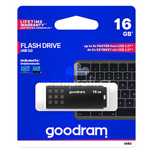 Goodram USB flash disk, USB 3.0, 16GB, UME3, ern, UME3-0160K0R11, USB A, s krytkou