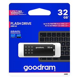 Goodram USB flash disk, USB 3.0, 32GB, UME3, černý, UME3-0320K0R11, USB A, s krytkou