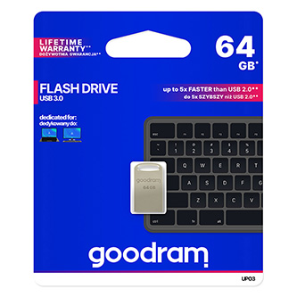 Goodram USB flash disk, USB 3.0, 64GB, UPO3, stříbrný, UPO3-0640S0R11, USB A, s poutkem