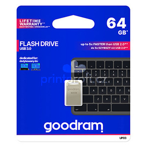 Goodram USB flash disk, USB 3.0, 64GB, UPO3, stbrn, UPO3-0640S0R11, USB A, s poutkem
