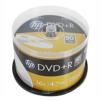 HP DVD+R, DRE00026-3, 69319, 4.7GB, 16x, spindle, 50-pack, bez možnosti potisku, 12cm, pro archivaci dat