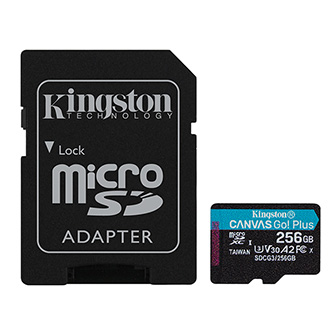 Kingston paměťová karta Canvas Go! Plus, 256GB, micro SDXC, SDCG3/256GB, UHS-I U3, s adaptérem, A2, V30