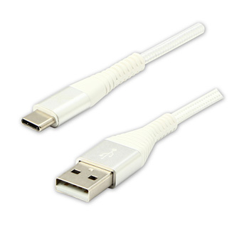 Logo USB kabel (2.0), USB A samec - USB C samec, 2m, 480 Mb/s, 5V/3A, bílý, box, nylonové opletení, hliníkový kryt konektoru