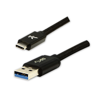 Logo USB kabel (3.2 gen 1), USB A samec - USB C samec, 1m, 5 Gb/s, 5V/3A, černý, box, nylonové opletení, hliníkový kryt konektoru