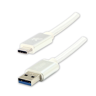 Logo USB kabel (3.2 gen 1), USB A samec - USB C samec, 2m, 5 Gb/s, 5V/3A, bílý, box, nylonové opletení, hliníkový kryt konektoru