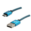 Logo USB kabel (2.0), USB A samec - microUSB samec, 1m, 480 Mb/s, 5V/2A, modr, box, nylonov opleten, hlinkov kryt konektoru