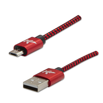 Logo USB kabel (2.0), USB A samec - microUSB samec, 1m, 480 Mb/s, 5V/2A, červený, box, nylonové opletení, hliníkový kryt konektoru