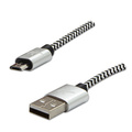 Logo USB kabel (2.0), USB A samec - microUSB samec, 1m, 480 Mb/s, 5V/2A, stbrn, box, nylonov opleten, hlinkov kryt konektor