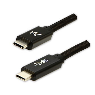 Logo USB kabel (3.2 gen 1), USB C samec - USB C samec, 1m, 5 Gb/s, 5V/3A, černý, box, nylonové opletení, hliníkový kryt konektoru