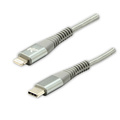 Logo USB kabel (2.0), USB C samec - Apple Lightning samec, 1m, MFi certifikace, 5V/3A, stbrn, box, nylonov opleten, hlinkov