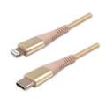 Logo USB kabel (2.0), USB C samec - Apple Lightning samec, 1m, MFi certifikace, 5V/3A, zlat, box, nylonov opleten, hlinkov kr