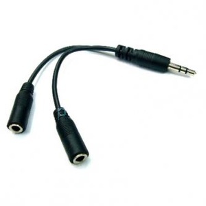Audio rozdvojka, Jack (3.5mm) samec - 2x Jack (3.5mm) samice, 0.2 m, stereo, ern, Logo kabelov