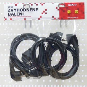 Síťový kabel 230V napájecí, CEE7 (vidlice) - C13, 2m, VDE approved, černý, Logo, 5-pack, cena za 1 kus