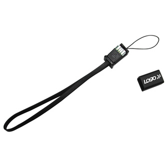 Logo USB kabel (2.0), USB A samec - microUSB samec, 0.3m, černý, blistr, poutko na fotoaparát/MP3 přehrávač