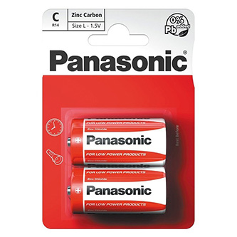 Baterie zinkouhlíková, malý monočlánek, C, 1.5V, Panasonic, blistr, 2-pack