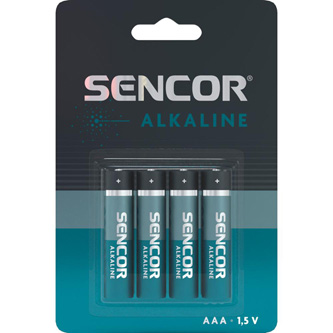 Baterie alkalická, AAA, 1.5V, Sencor, blistr, 4-pack