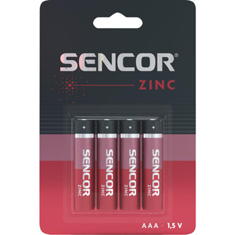 Baterie zinkouhlíková, AAA, 1.5V, Sencor, blistr, 4-pack