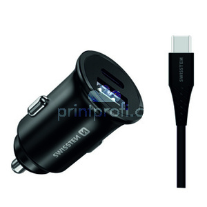 Adaptr do auta SWISSTEN 35W, 2 porty, USB-C, USB-A, kabel USB-C, Samsung Super fast charging
