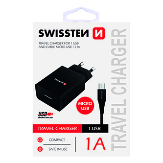 SWISSTEN Síťový adaptér 5W, 1 port, USB-A, kabel microUSB