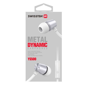 SWISSTEN YS500, sluchátka s mikrofonem, bez ovládání hlasitosti, bílá, 2.0, špuntová typ 3.5 mm jack