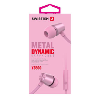 SWISSTEN YS500, sluchátka s mikrofonem, bez ovládání hlasitosti, růžová, 2.0, špuntová typ 3.5 mm jack